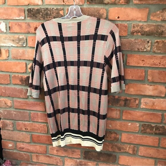 Dries Van Noten Check Print Knit Pullover Crew Sweater Preppy Top Short Sleeve L - Picture 4 of 16